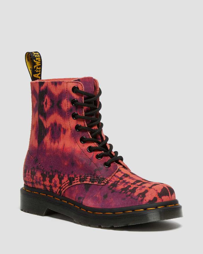 Dr Martens Womens 1460 Pascal Tie Dye Leather Lace Up Ankle Boots Purple - 91305RLZP